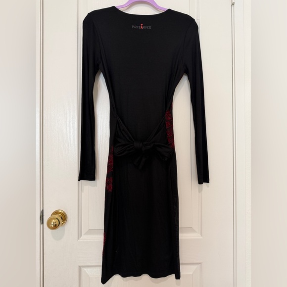 Desigual Duna Black & Red Floral Stretch Dress Long Sleeve Artsy Print Size M - Picture 6 of 6